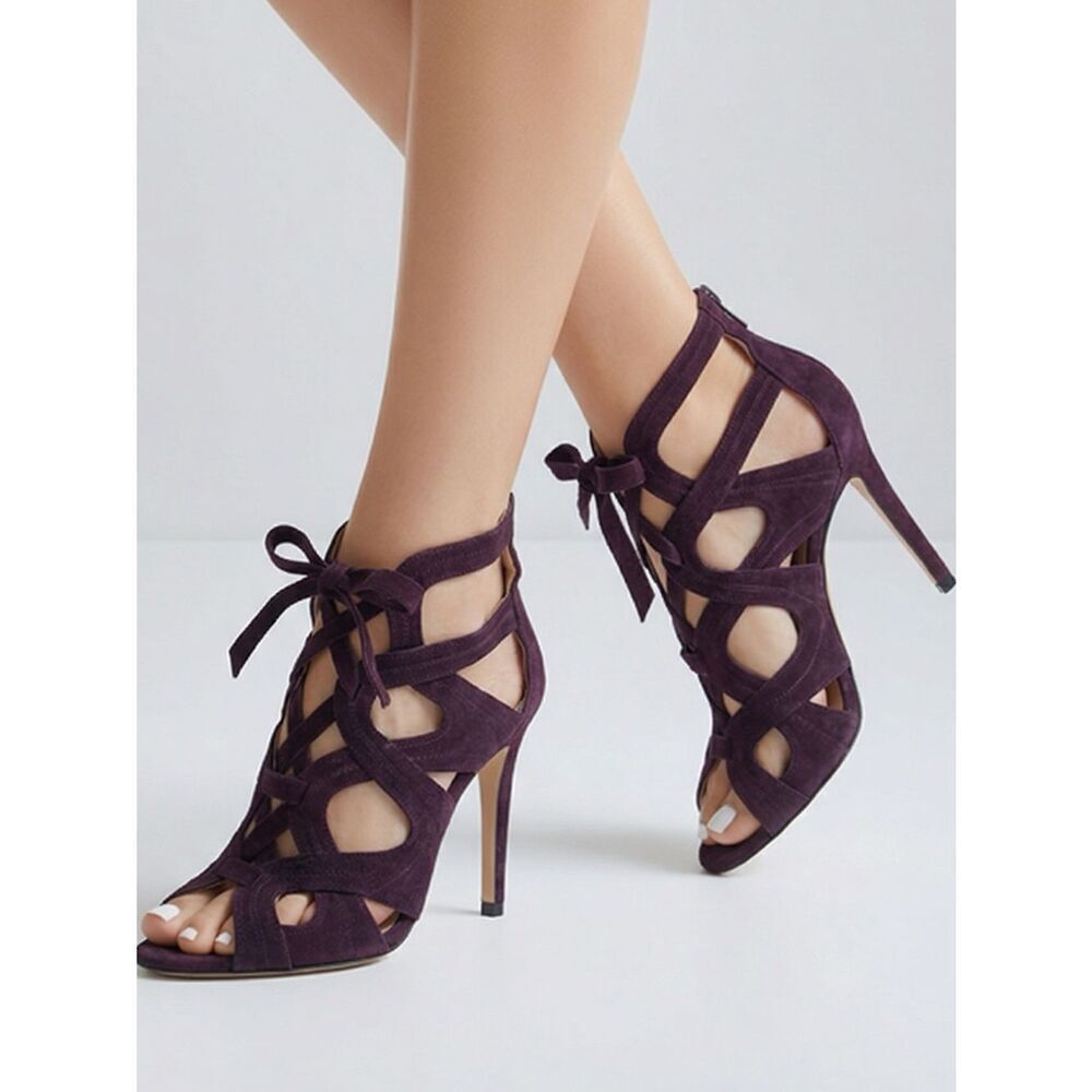 MIU MIU | Deep Purple Suede Strappy Heels Booties Women’s Size 37.5 (7-7.5)
